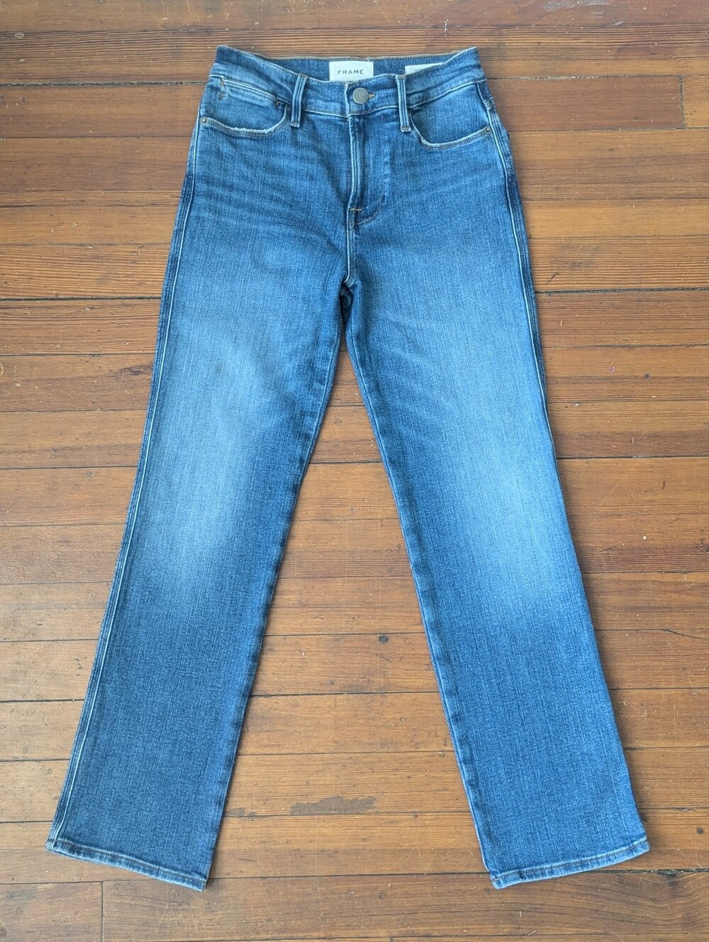 FRAME Denim Medium Blue "Le High Straight" Stretch Ankle Jeans Size 25